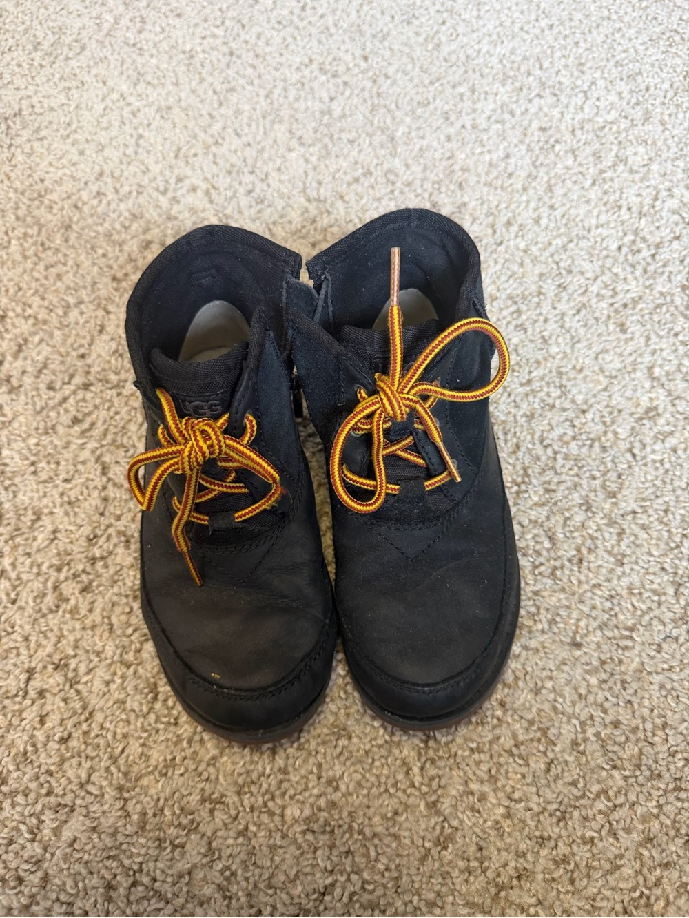 Kids Black Suede UGG Boots with Orange Accent Laces
